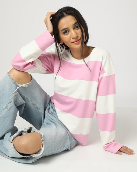 Pink and white striped sweatshirt hotsell