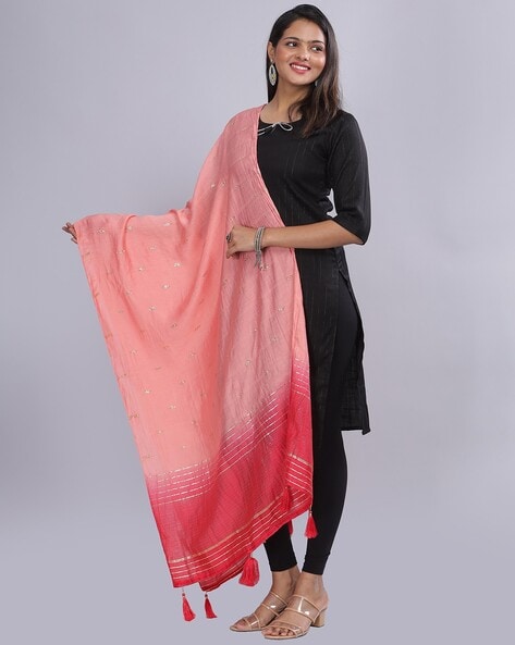Women Colour-Block Dupatta with Woven Motifs Price in India