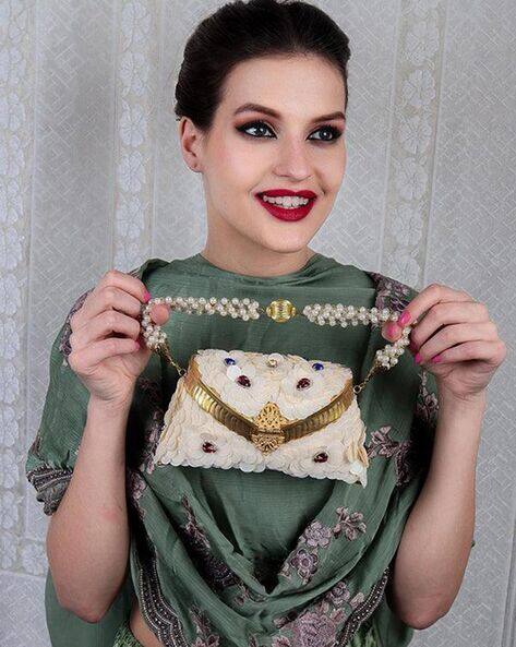 Embellished Clutch with Detachable Chain Strap