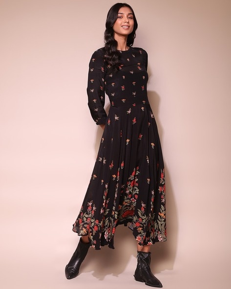 Buy Black Floral Dress Online - Label Ritu Kumar International Store View