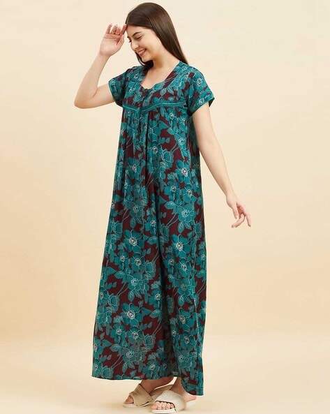 Buy All-Over Floral Print Night Gown with Short Sleeves