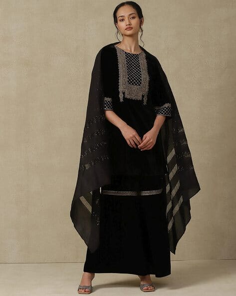 Aarke Ritu Kumar Embroidered Straight Kurta with Sharara & Dupatta