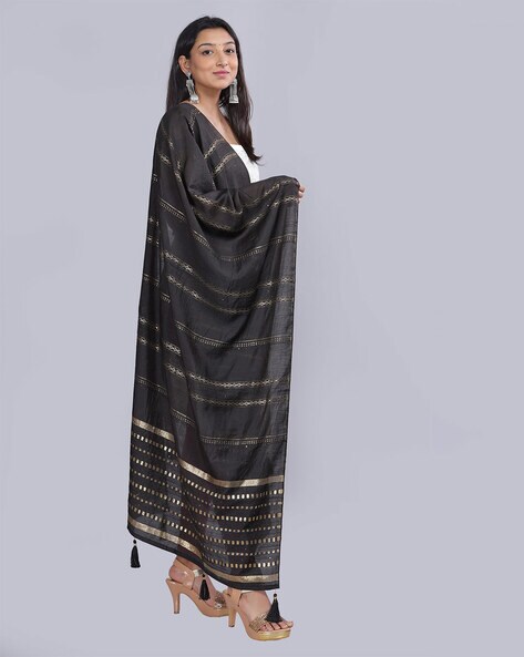 Women Woven Dupatta with Tassels Price in India