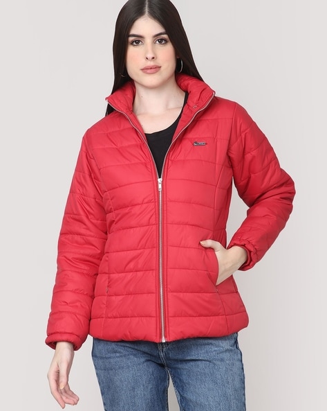 Red padded sale puffer jacket