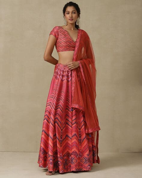 Aarke Ritu Kumar Chevron Print Lehenga with Blouse & Dupatta