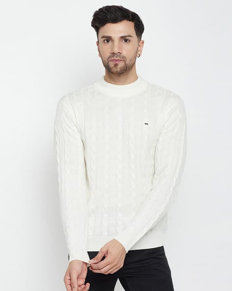 Men High-Neck Regular Fit Pullover with Ribbed Hem