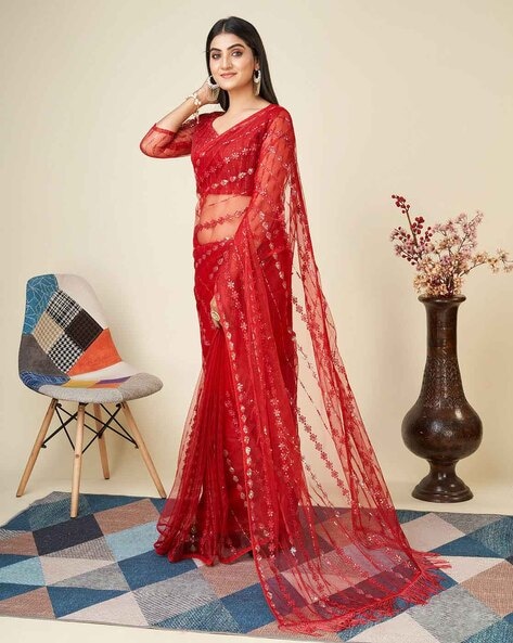 Deep Red Sequin Embellished Lehenga Style Saree With Blouse | EST-SEW-831 |  Cilory.com