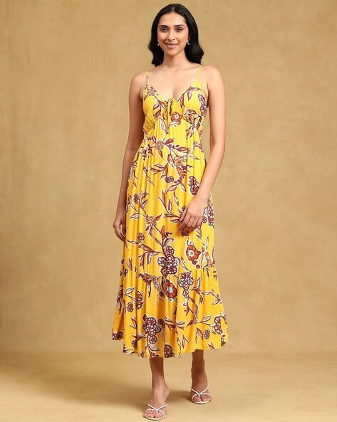 Buy Yellow Printed Halter Maxi Dress Online - Label Ritu Kumar
