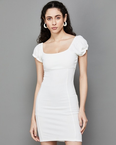 White square best sale neck bodycon dress