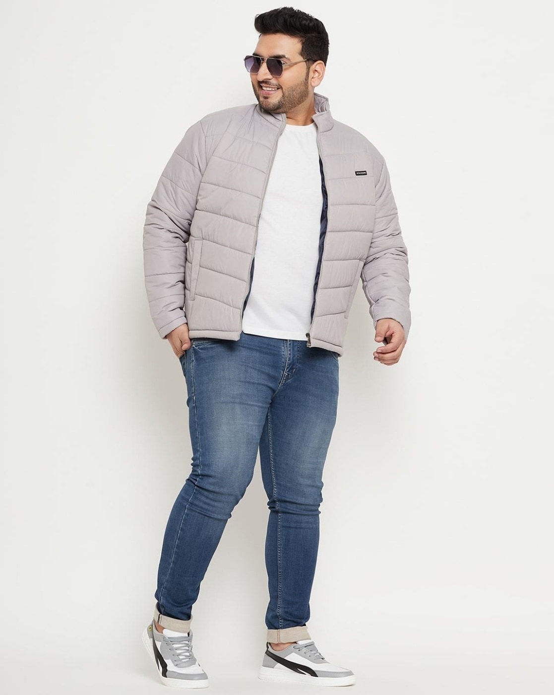 Grey Puffer Jacket Regular Fit Style By Better Think