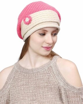 bharatasya Women Beanie Cap with Floral Applique-picture-19