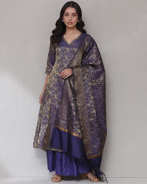 Aarke Ritu Kumar V-Neck Brocade Kurta with Pants & Dupatta