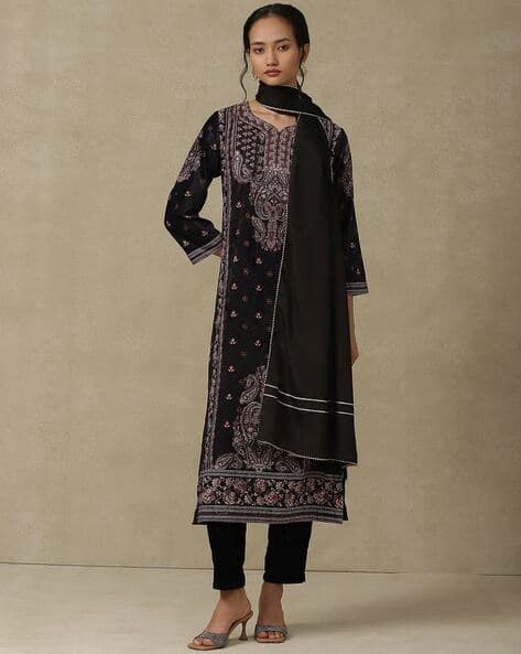 Aarke Ritu Kumar Paisley Print Straight Kurta with Pants & Dupatta
