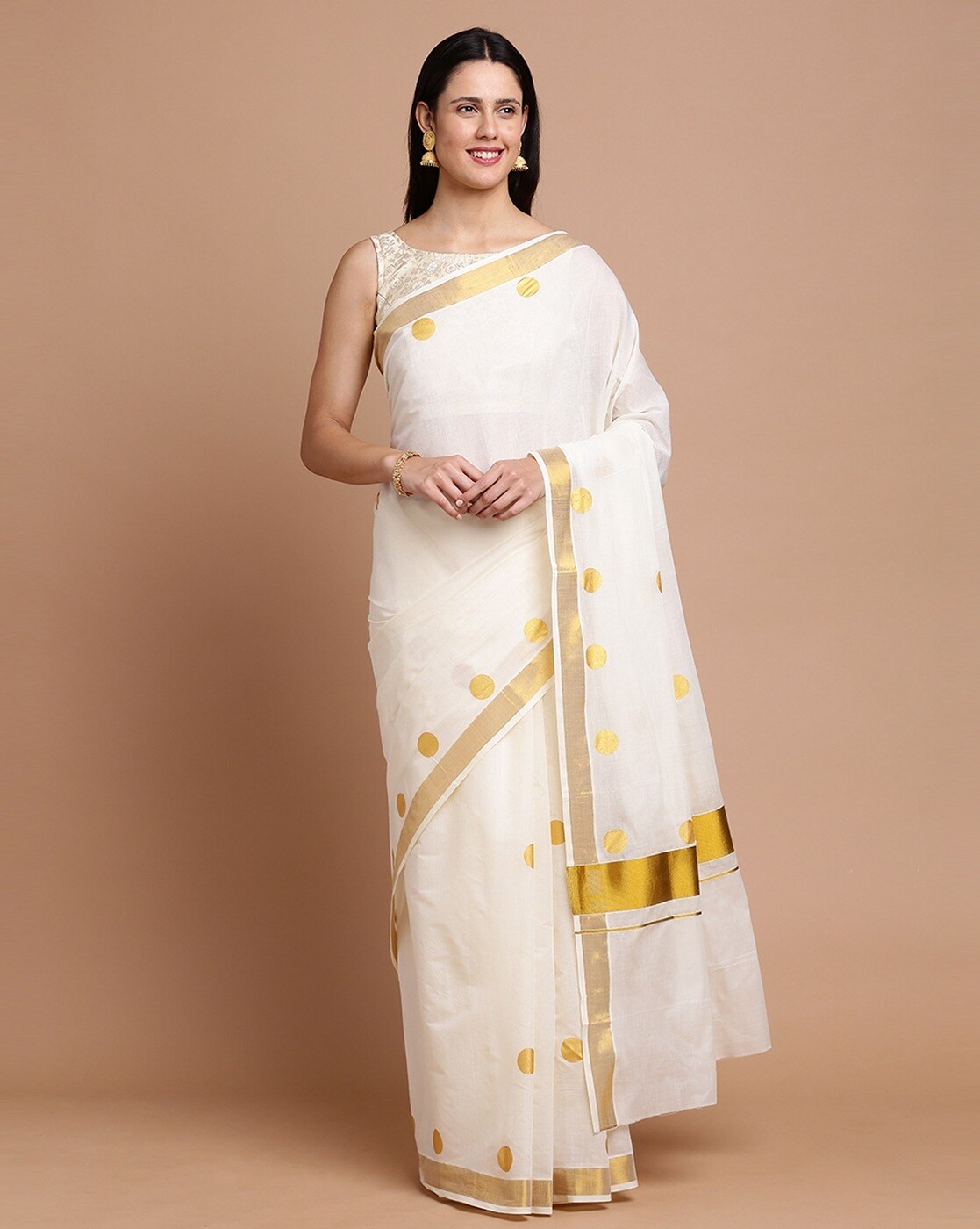 South Indian White Saree With Golden Border Archives |