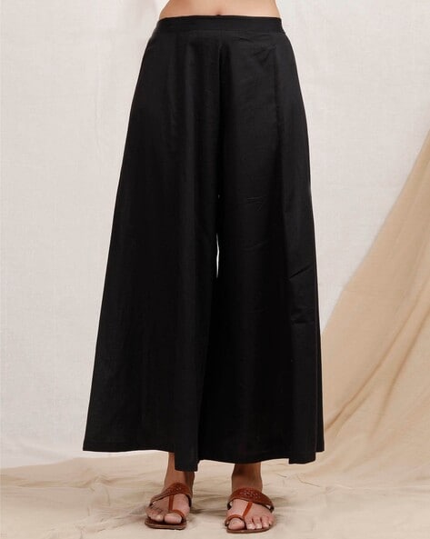 Women Wide Leg Palazzos with Elasticated Waist Price in India
