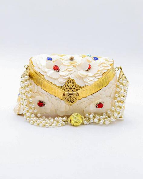 Embellished Clutch with Detachable Chain Strap