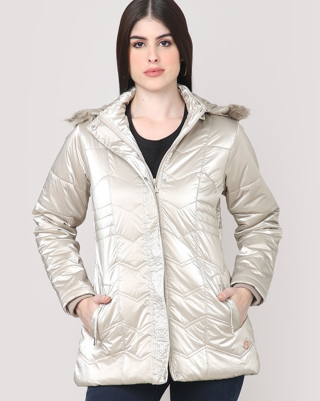 Womens Faux Fur Hooded Jacket With Belt Grey – Styledup.co.uk