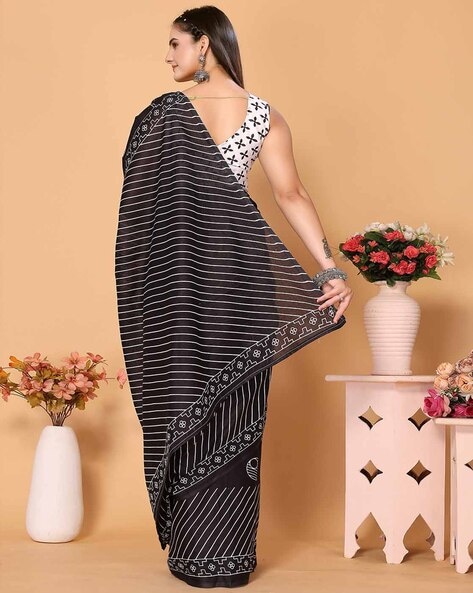 Black Striped Saree - Buy Black Striped Saree online in India