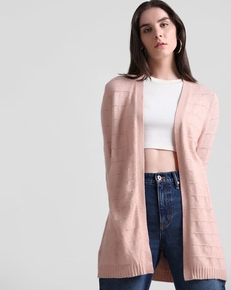 Women Striped Open-Front Long Cardigan