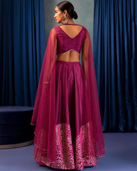 Silk Velvet Blouse & Lehenga Set And Cape - Rohit Bal