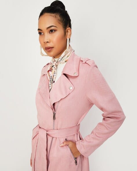 Women Zip-Front Trench Coat with Tie-Up Belt