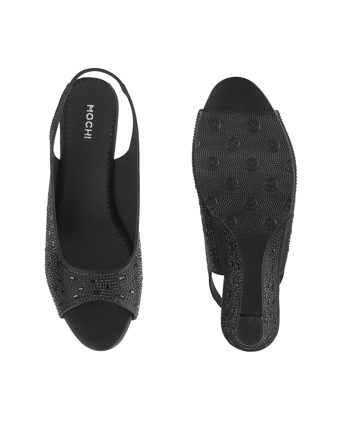 Mochi Black Embellished Kitten Sandals Price in India, Full Specifications  & Offers | DTashion.com