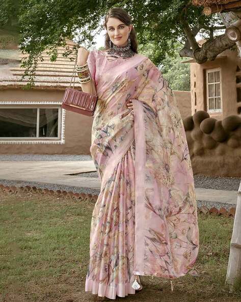 Pink Printed Ready Saree