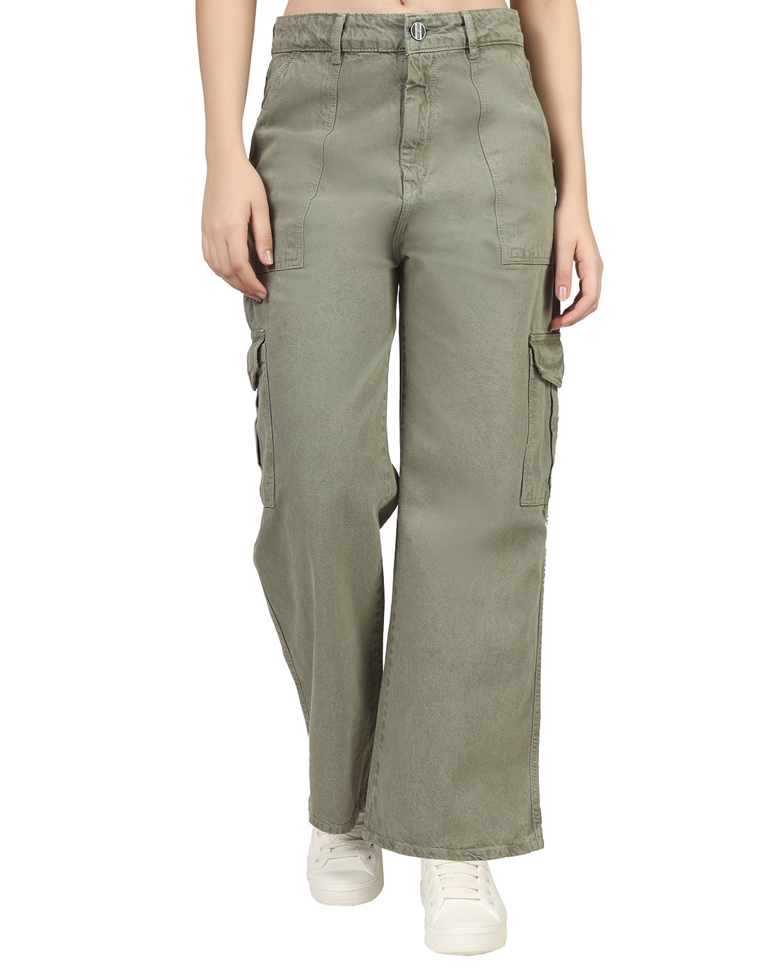 Women Loose Fit Cargo Pants with Flap Pockets