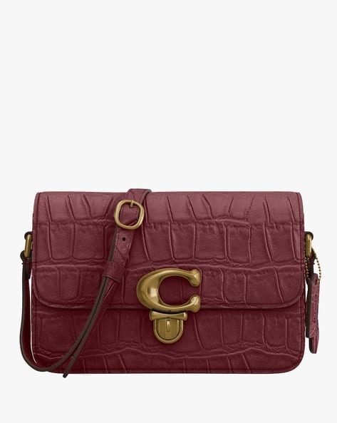 Buy Coach Croc-Embossed Studio Shoulder Bag | Wine Color Women