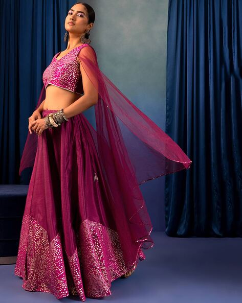 Shop Purple Art Silk Banarasi Stone Work Umbrella Lehenga Wedding Wear  Online at Best Price | Cbazaar