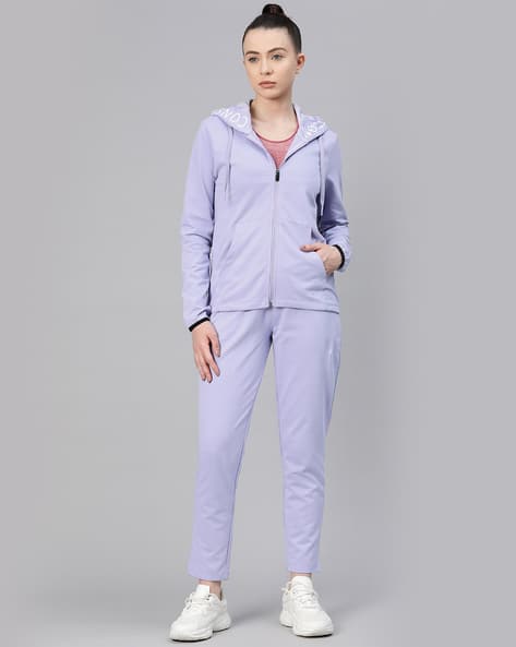 Women Typographic Print Regular Fit Hoodie Track Pants Set