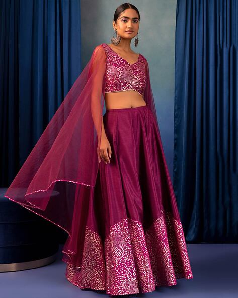 Layered Cape With Crop Top With Floral Lahenga - VARSHA SHOWERING TRENDS -  4076437