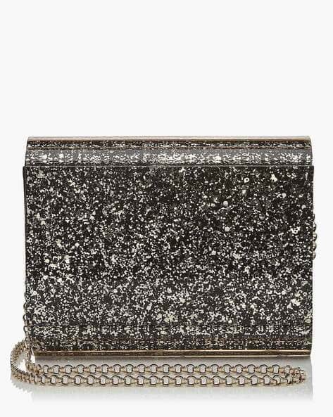 JIMMY CHIOO CHERI COARSE GLITTER CHAIN SHOULDER BAG