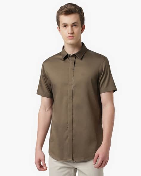 Slim Fit Shirt with Spread Collar - Main Image
