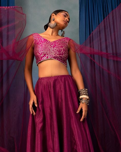 Old rose embroidered cape with crop top and lehenga skirt available only at  Pernia's Pop Up Shop. 2024