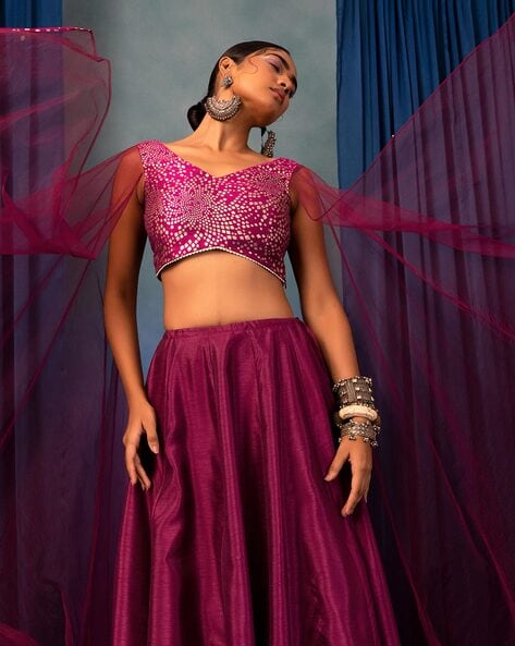 Ice Aqua Embroidered Lehenga, Blouse With Cape