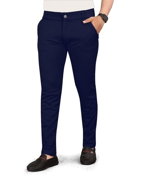 Buy Rr Blue Slim Fit Flat-Front Trousers | Red Color Men | AJIO LUXE