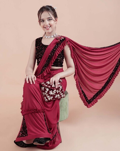 Trending Designer Lehenga-saree With Printed Stiched Blouse & Belt - Etsy