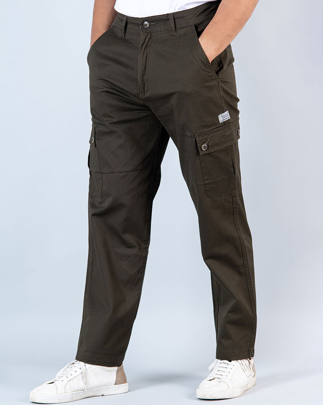 Relaxed Fit Flat-Front Cargo Pants