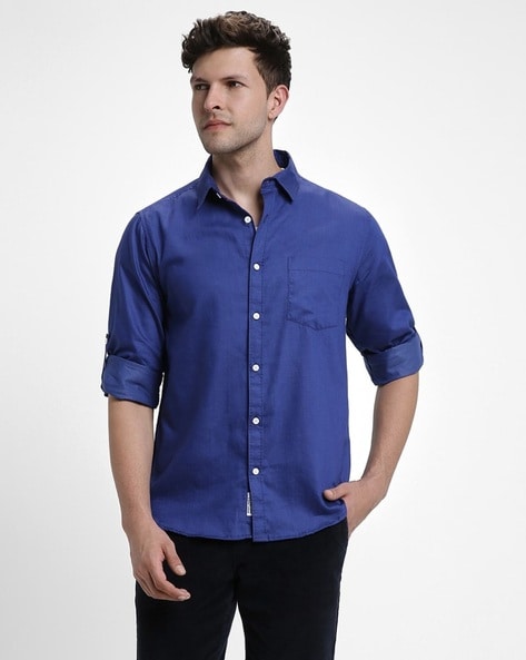 Men Slim Fit Shirt with Patch Pocket