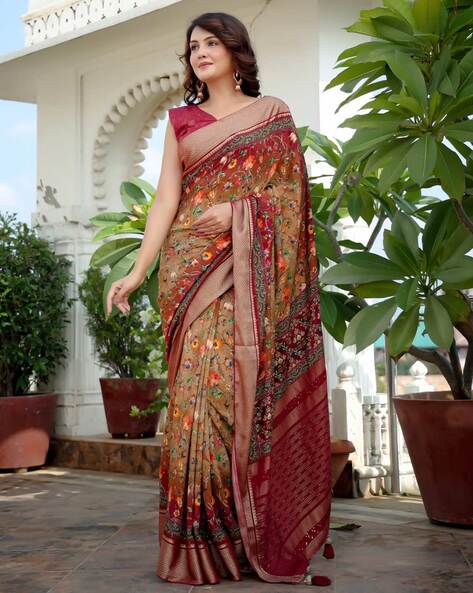 Amazon.com: Beatitude multicolor gajji satin silk patola print saree  traditional blouse with unique design traditional indian style saree for  women Gifts Indian Saree Blouse : Clothing, Shoes & Jewelry