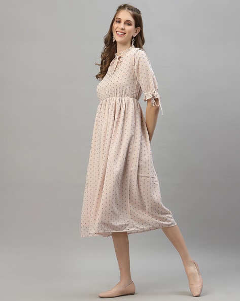 Fit & Flare Dress with Neck Tie-Up