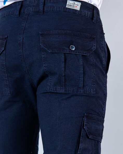 Navy Blue Ribcage Cotton Cargo Pants