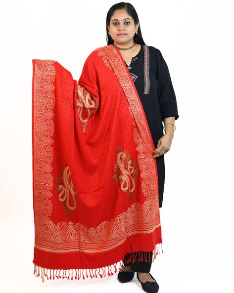 Women Embroidered Shawl with Tassels Price in India