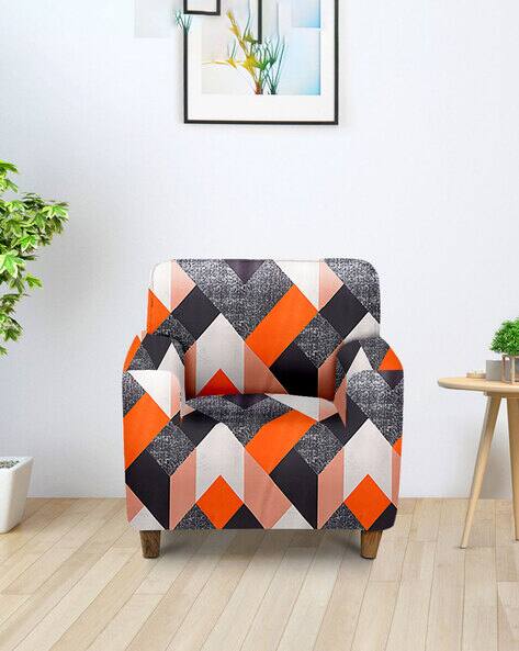 Cortina Eyelet Curtain Geometric Print Stretchable Single Seater Sofa Cover