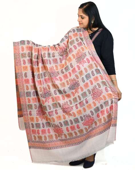 Women Paisley Woven Shawl with Fringed Hem Price in India