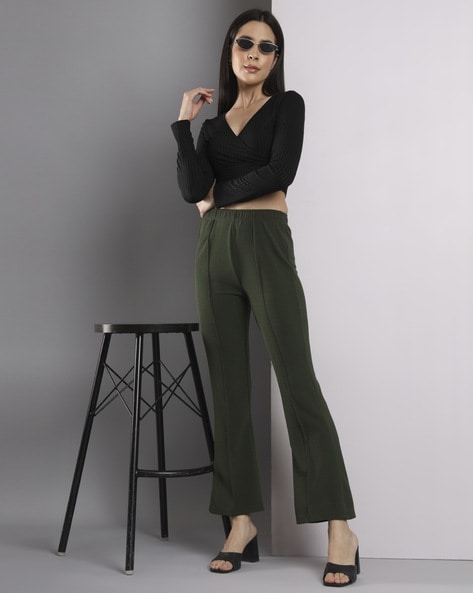 Pleat-Front Bootcut Trousers