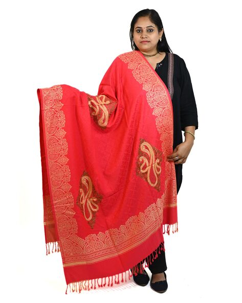 Women Embroidered Shawl with Tassels Price in India