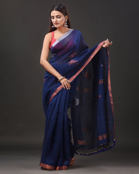 Diva Blue - Maheshwari Silk Cotton Handloom Saree | Thenmozhi Designs