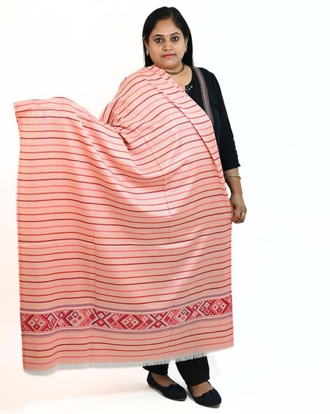 Women Striped Shawl with Fringed Hem Price in India